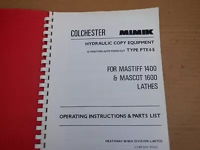 Colchester Mimik Hydraulic Copy Equipment For Mastiff & Mascot • £20