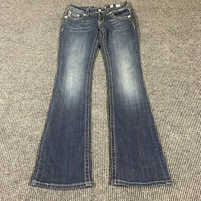 Miss Me Jeans Womens 26 Blue Denim Boot Cut Stretch Rhinestone Low Rise 28x33 • $24.25