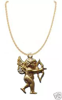 Vintage Celestial CUPID CHERUB ANGEL BOW W- ARROW PENDANT NECKLACE Charm Jewelry • $6.97