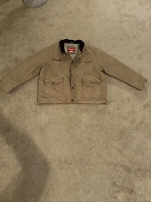 Wrangler Jacket Men 2XL BrownDuck Canvas Sherpa Lined Corduroy Collar Barn FIeld • $54.99