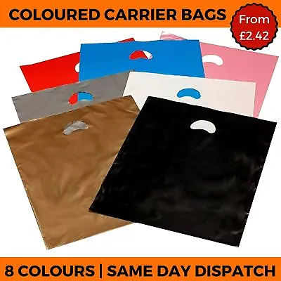 £5.28 • Buy Coloured Plastic Carrier Bags - Handle Shop Gift Retail Boutique Strong Party 