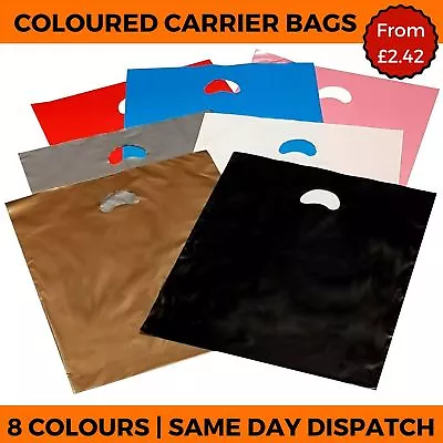 £5.28 • Buy Coloured Plastic Carrier Bags - Handle Shop Gift Retail Boutique Strong Party 