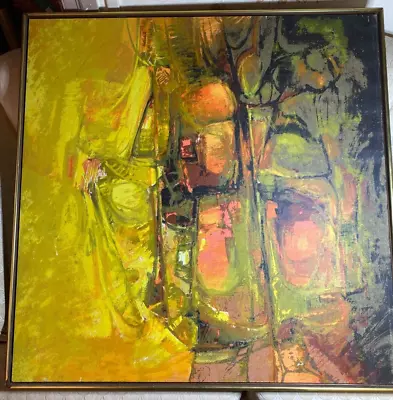 Huge Vintage  A Modernist Abstract Scene  Oil On Canvas Painting - Framed • $222.75