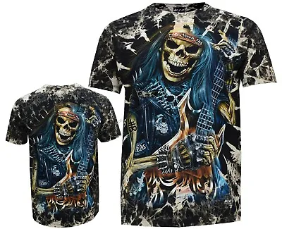 £10.95 • Buy Mens Guitar Rocker Grim Reaper Glow In Dark Tattoo Goth Tye Dye T-Shirt M - 3XL