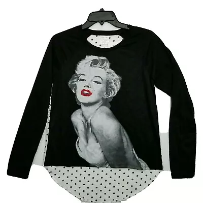 MARILYN MONROE Estate Top Shirt Womens M Medium Pullover Graphics Black Dots L/S • $29.95