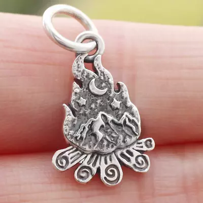 Campfire Pendant Charm 925 Sterling Silver Camping Mountain Moon Star F Necklace • $12.68