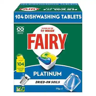 104 Pk Fairy Platinum All In One Lemon Automatic Dishwashing Tablets Dishwasher • $59.88