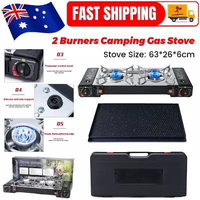 Portable Gas Stove 2 Burners Camping RV BBQ Picnic Grill Cookware With Plate AUS • $95.99