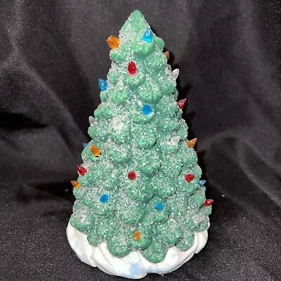 Vintage Lighted Christmas Tree 6 1/2  Glittery Plaster Mold No Cord Or Bulb • $28