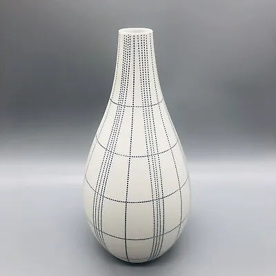 Ceramic Bottle Vase Vintage Teardrop Blue Stitch Design 12” Mid Century Modern • $68