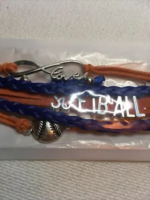 $4 • Buy Lot Of 2 New Packages Orange Blue Silvertone Love Softball Fabric Bracelets