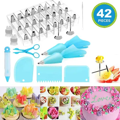 42PCS Pastry Cake Sugar Craft Decor Nozzles Tips Set Kit Icing Piping Bag Tool • £16.75