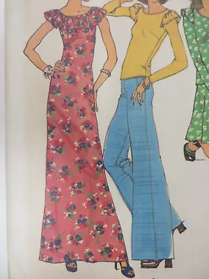 Vtg 70's Simplicity 6651 LONG DRESS RUFFLED NECKLINE Sewing Pattern Women UNCUT • $15.99