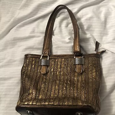 M.C. Marc Chantal Bronze Gold Snake/Croc Embossed Leather Satchel HandBag VGUC • $19.99