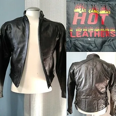 Hot Leathers Vintage Mens Black Motorcycle Moto Biker Rock Punk Jacket Small S • $90.07