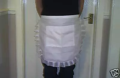 ADULT LADIES WHITE COTTON / WHITE LACE DETAIL WAITRESS APRON/PINNY Retro Vintage • £5.99