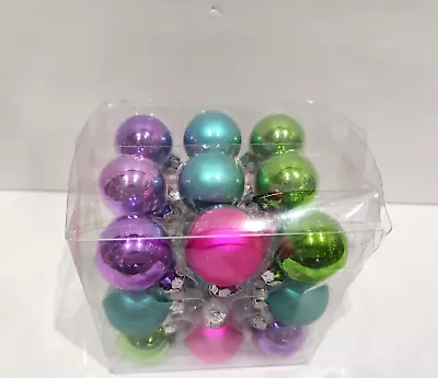 24pc Christmas MINI Multi Color Glass Ball Ornaments 1.5  Purple Pink Green • $19.99