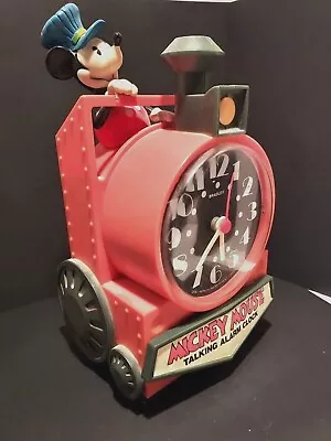 Vintage Plastic Talking MICKEY MOUSE Locomotive Analog WIND UP Alarm Clock AS-IS • $59.99