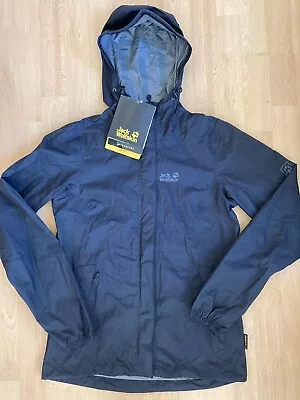 BNWT JACK WOLFSKIN Cloudburst WATERPROOF JACKET Size XS UK 8 Black Texapore NEW • £32.99