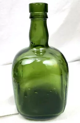$46.99 • Buy Vintage Green Glass Bottle Mold Blown Depression Cork Lip Bubbles Square Whiskey