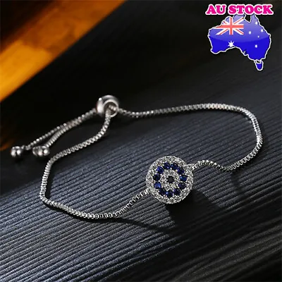 Wholesale 18K White Gold Filld Evil Eye CZ Crystal Bracelet Gift • $9.86