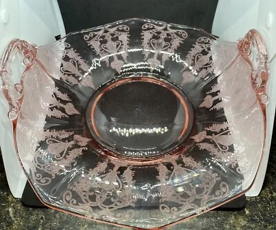 Vintage Cambridge Pink Etched Depression Glass Dish-Curved Sides & Handles • $13