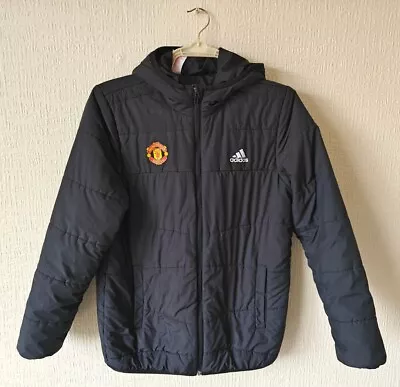 Official Manchester United Adidas Padded Coat Jacket Black Boys Size 13-14 Years • £30