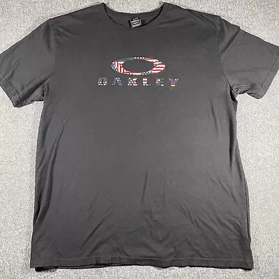 Oakley Shirt Men XL Black Athleisure Short Sleeve Big O Logo Ellipse Tee US Flag • $11.99