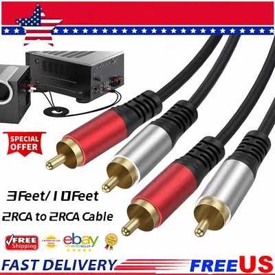 Premium 2 RCA To 2 RCA Gold Plated RCA Male L/R Stereo Audio Cable Cord 10ft 3ft • $5.51