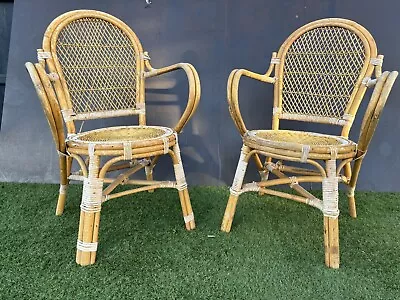 Pair Of Vintage Cane Bamboo Armchairs Retro Boho Style Bentwood Vintage • £79.99