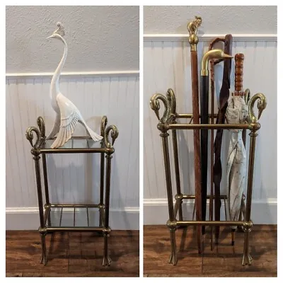 $775 • Buy Umbrella Cane Holder Stand Hollywood Regency Grass French Style Swan Side Table