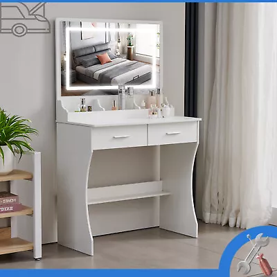 LED Lighted Makeup Dressing Table W/ Large Mirror 2 Drawers Bedroom Vanity Desk • $144.80