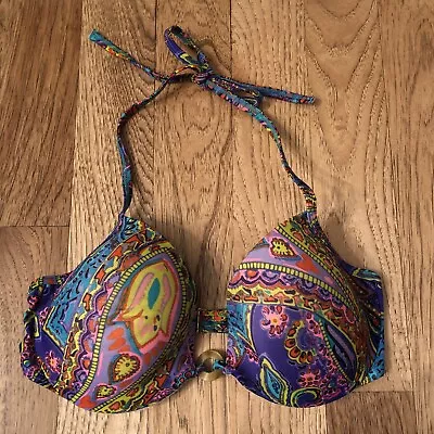 Victoria's Secret Biofit Bikini Top 34D Purple Pink Multicolor Paisley • $14.39