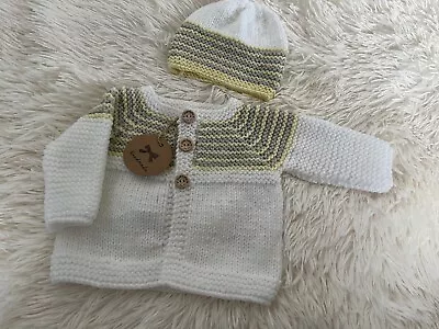 Hand Knitted New Baby Boy Or Girl Cardigan Set • £5.99