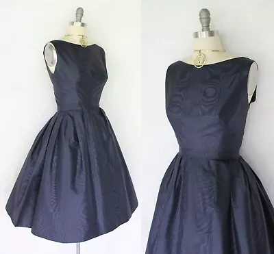 VTG 1950's 50's FRANK STARR Navy Moiré Taffeta Tea Party Oscar Dress Swing Tulle • $275