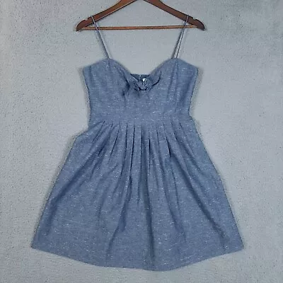 Madewell Mini Dress Women's 4 Blue Chambray Sweetheart Neck Bow Sleeveless Tunic • $29.99