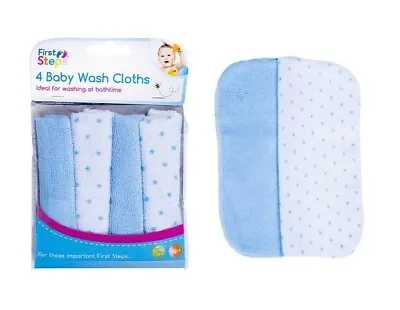 Pack Of 4 Baby Extra Soft Wash Burp Cloths Essential Bathtime Flannels 0+Months • £3.49