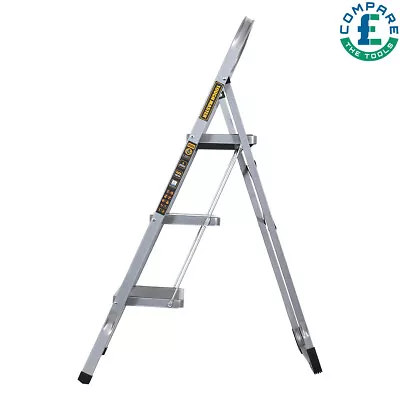 3 Step Ladder Non-Slip Safety Steps Heavy-Duty Steel Compact Design TOUGH MASTER • £26.99