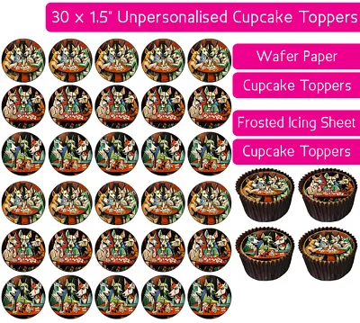 30 Dogs Playing Cards Edible Wafer & Icing Cupcakes Toppers Decor Bday Party Pet • £2.25