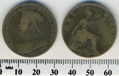 GREAT BRITAIN 1900 - 1 Penny Bronze Coin - Queen Victoria - #7 • $2.50