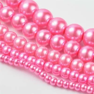 £3.19 • Buy 200 TOP QUALITY HOT PINK MIXED SIZE ROUND GLASS PEARL BEADS 4mm 6mm 8mm 10mm 12m