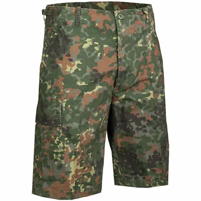 German Flecktarn Camouflage Bdu Cargo Shorts Military Style 6 Pocket Button Fly • $28.95