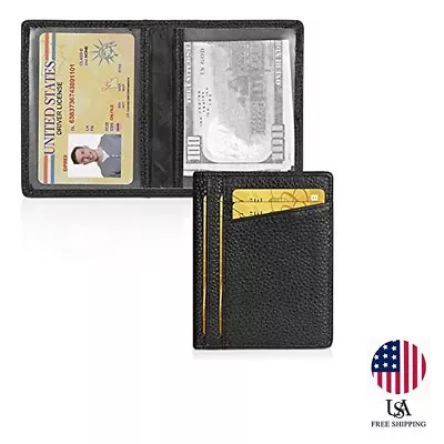 Men's Black Color Leather Slim Minimalist RFID Blocking Front Pocket Wallet New • $9.29