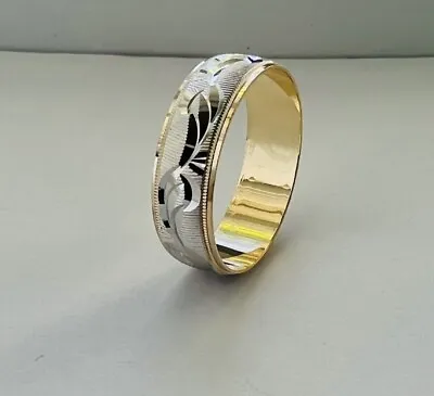 14K 2Tone Gold Band Ring Men's Women's Wedding Engagement Band 6mm Size 5-11.5 • $224.99