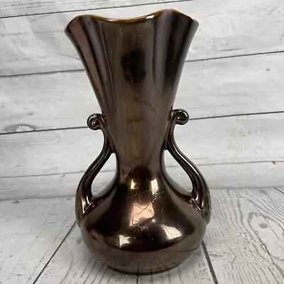 Red Wing Pottery Vase Double Handle 505 Bronze 8  Tall USA Defect On Rim Vinatge • $30