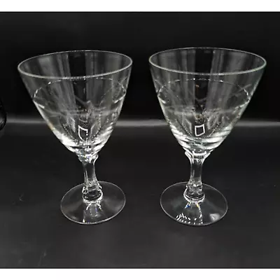 Set Of 2 Vintage Fostoria Crystal Flower Etched Pattern Wine Glasses • $25