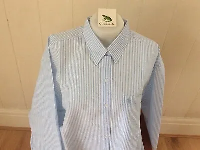 £10 • Buy Ladies Grenouille Seersucker Cotton Long Sleeve Shirt.  Blue And White. L And XL
