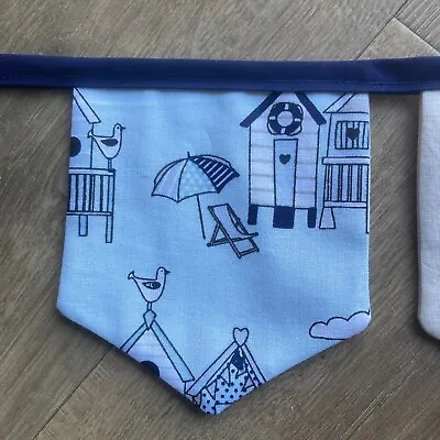 Handmade Mini Fabric Bunting Beach Huts Blue Nautical • £7.50