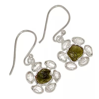 Natural Genuine Czech Moldavite & H.D. 925 Silver Earrings Jewelry ALLE-15616 • $19.99