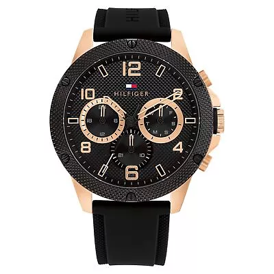 Tommy Hilfiger Black Silicone Multi-function Men's Watch - 1792028 • $261
